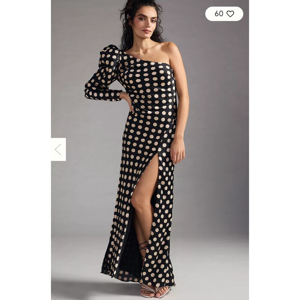IEENA MAC DUGGAL Black One Sleeve Polka Dot Gown
